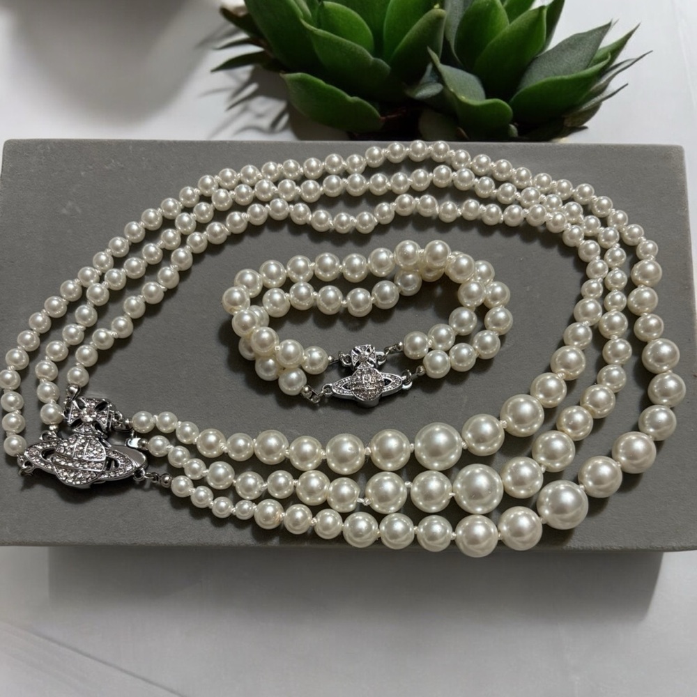 Elegant Faux Pearl Necklace and Bracelet Set